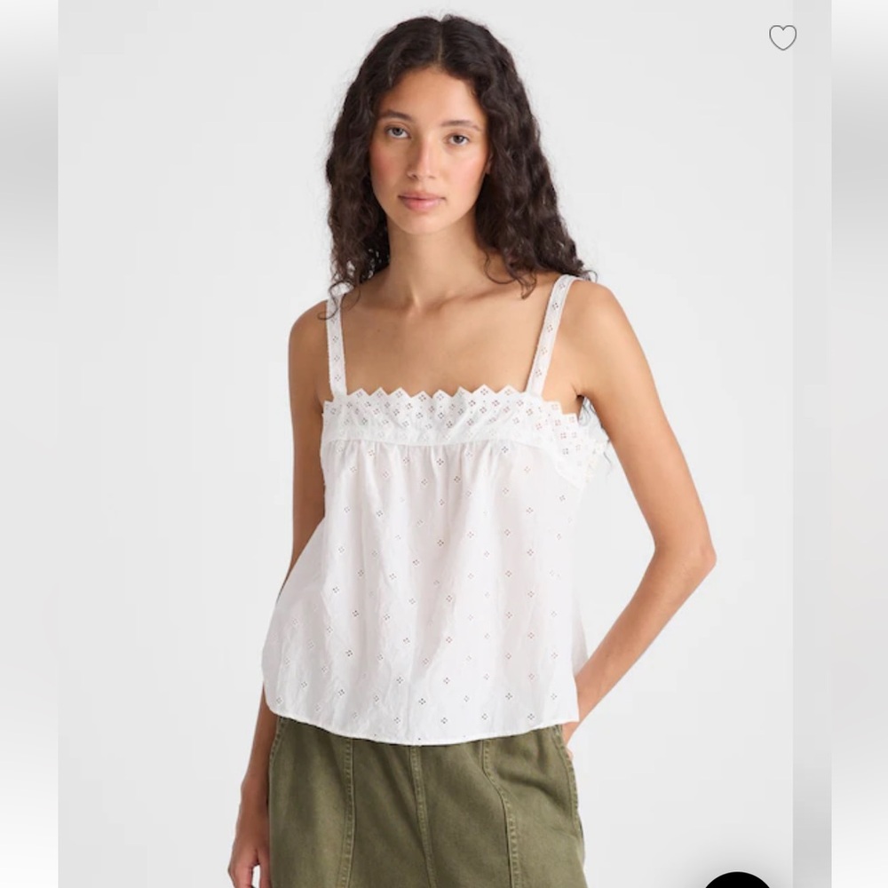Madewell White Eyelet tank Lace Trim Spaghetti Strap Top size XS NEW
